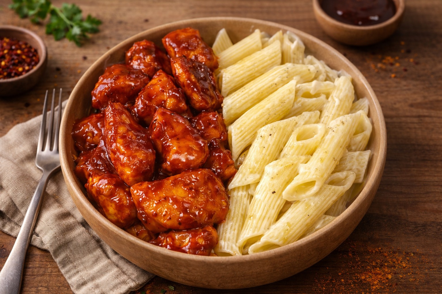 BARBEKÜ SOSLU TAVUK MAKARNA